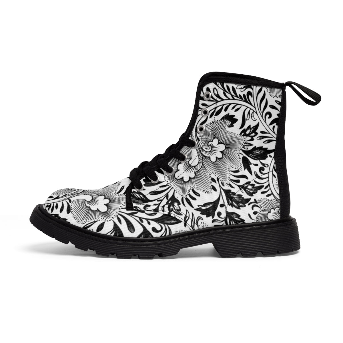 Black White Vintage Women's Canvas Boots