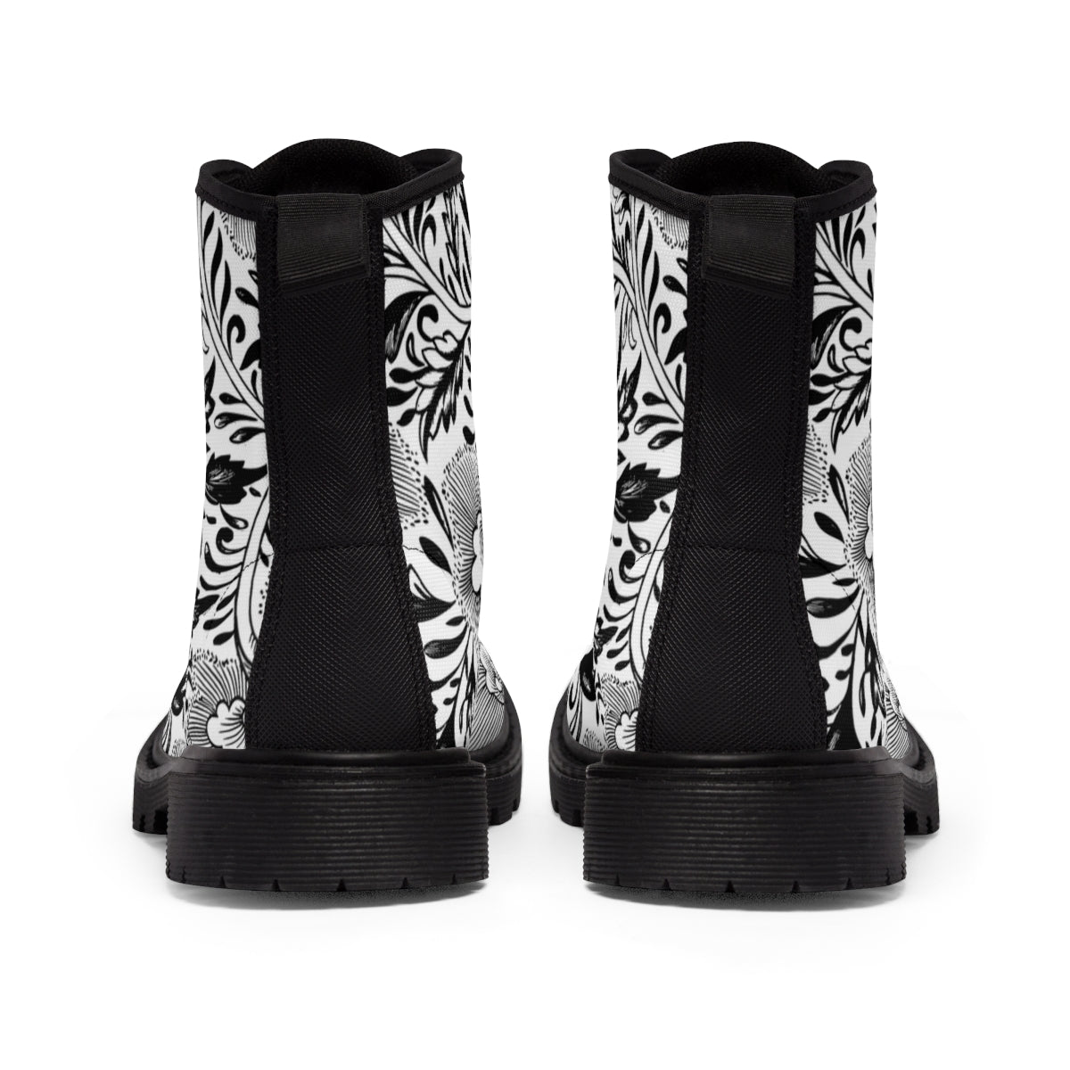 Black White Vintage Women's Canvas Boots