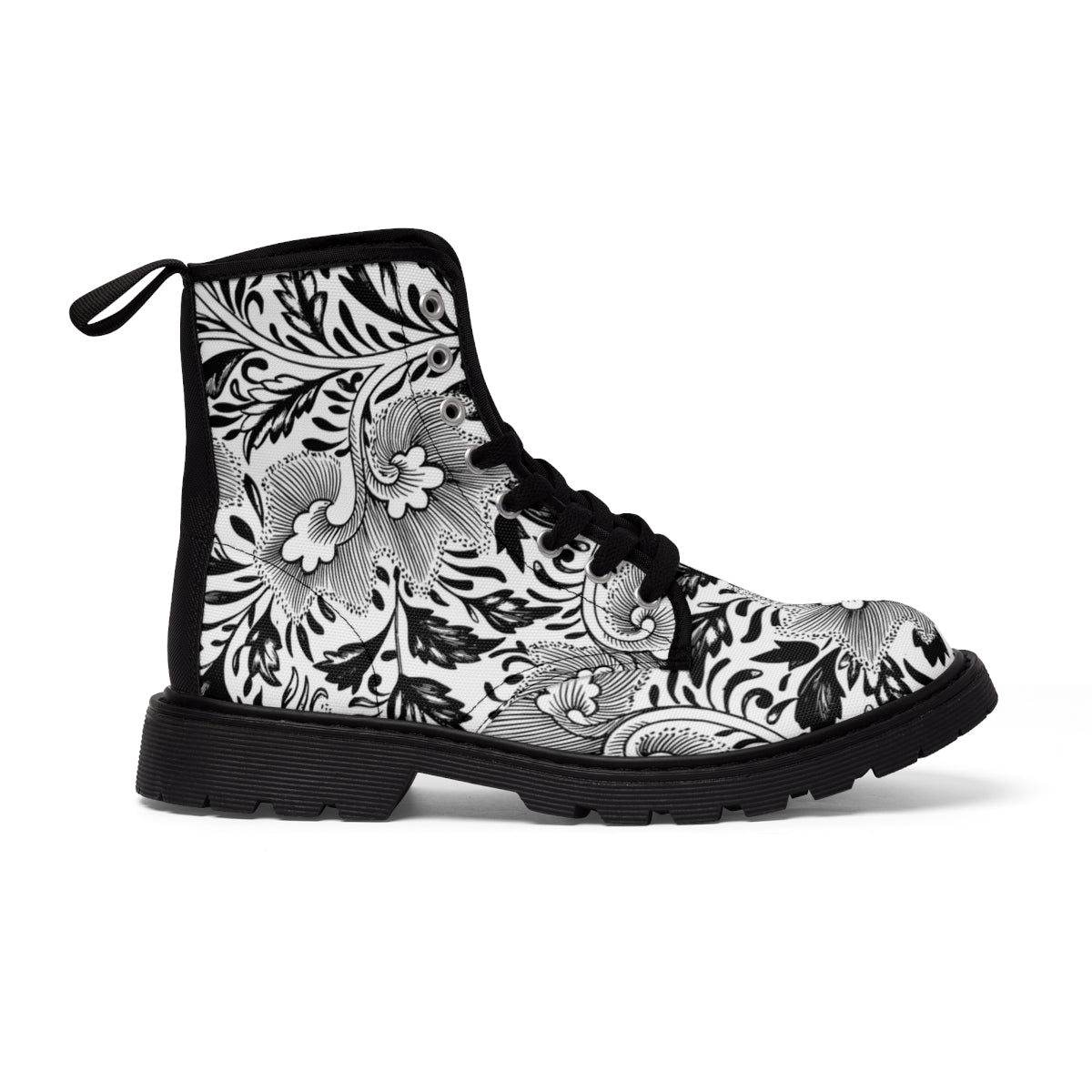 Black White Vintage Women's Canvas Boots