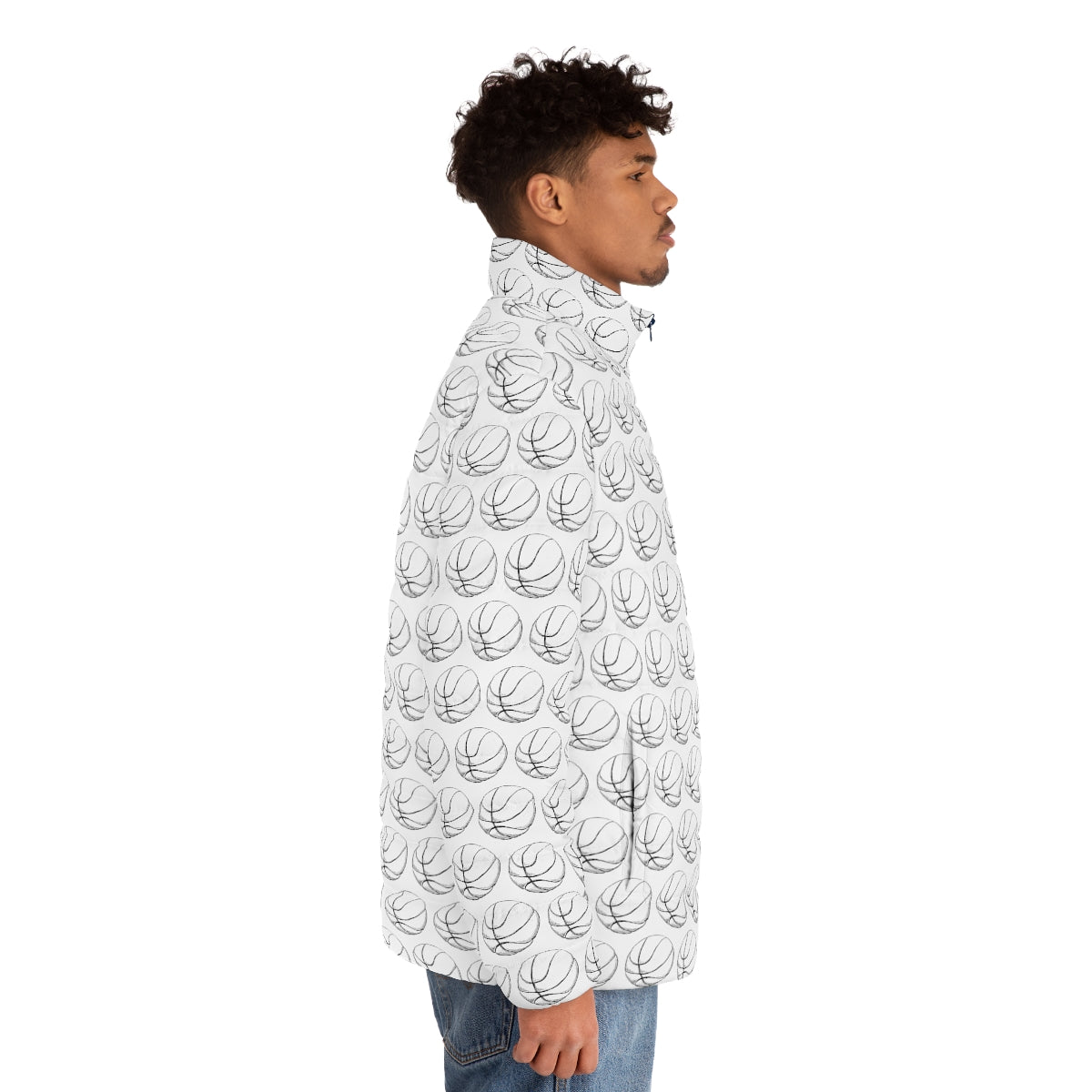 Basketball Pattern Puffer Jacket (AOP)