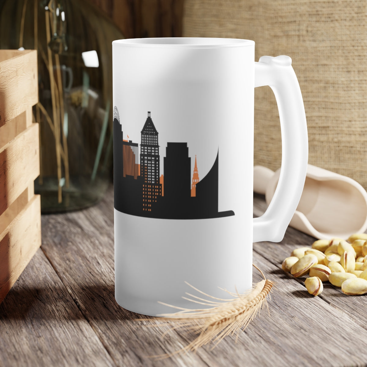 Orange Cincy Frosted Glass Beer Mug