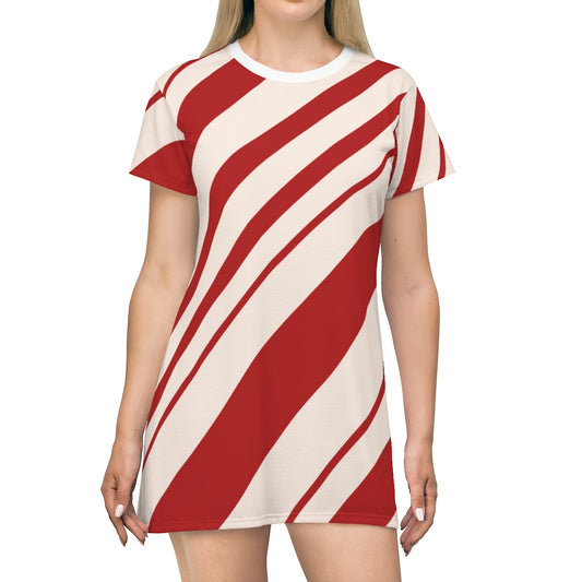 Candy Cane All Over Print T-Shirt Dress