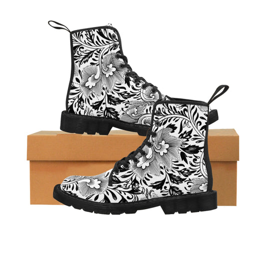 Black White Vintage Women's Canvas Boots