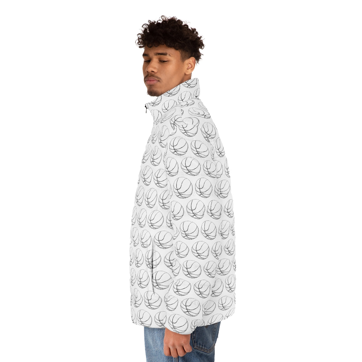 Basketball Pattern Puffer Jacket (AOP)