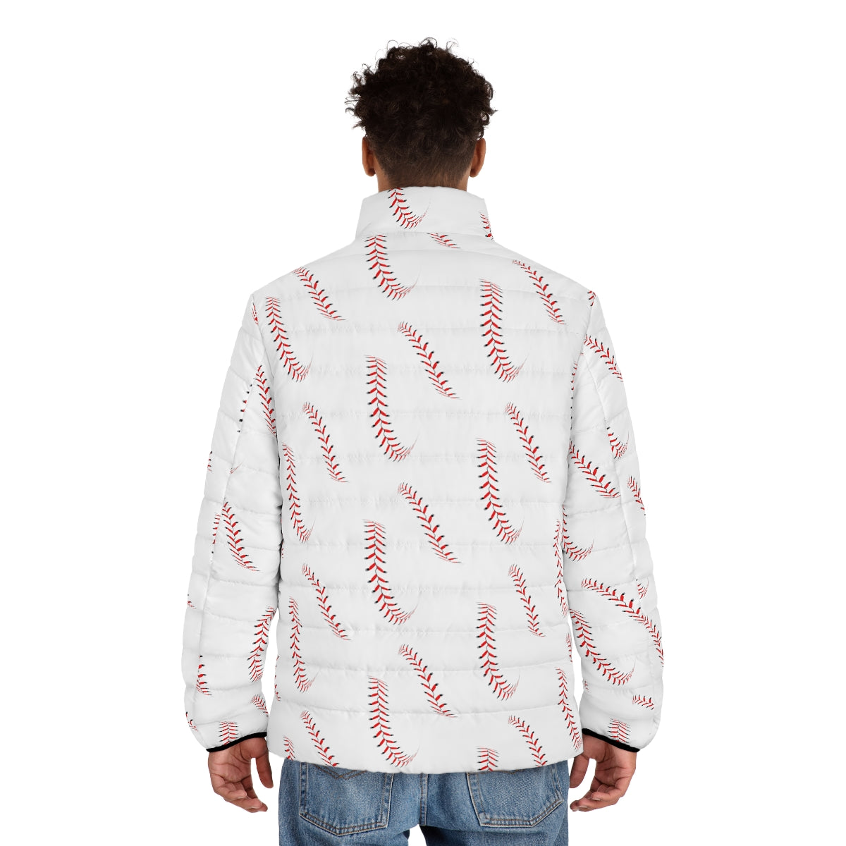 Baseball Pattern Puffer Jacket (AOP)