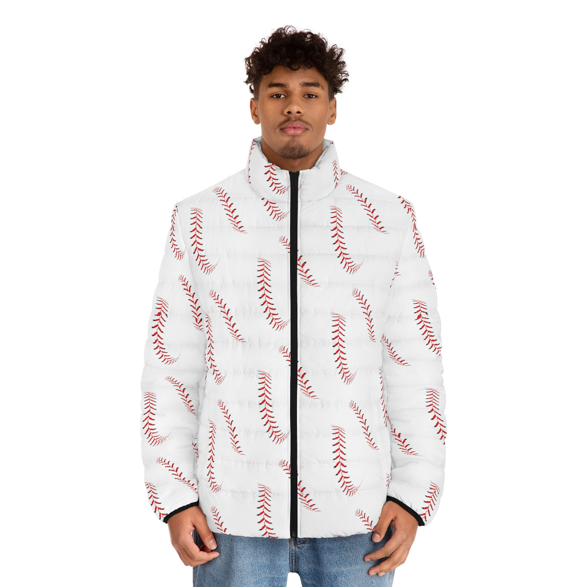 Baseball Pattern Puffer Jacket (AOP)