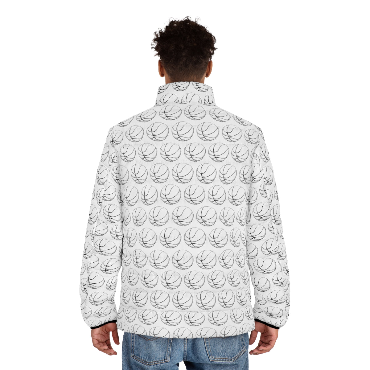 Basketball Pattern Puffer Jacket (AOP)