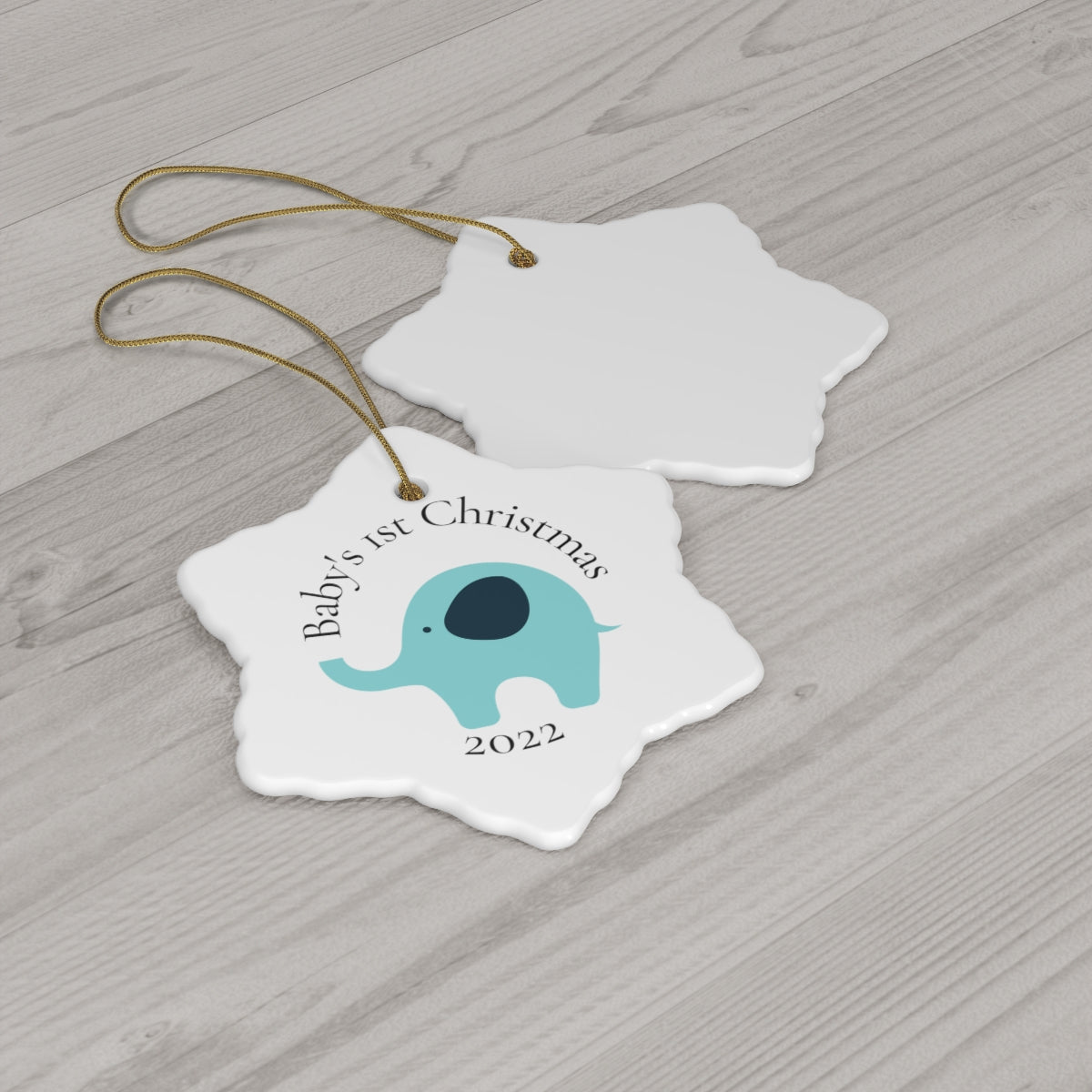 Elephant Baby First Ceramic Ornament, 4 Shapes